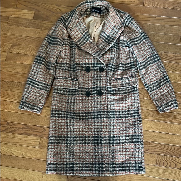 Wonderful Retro Plaid Wool-Blend Coat Size Small - Picture 3 of 16